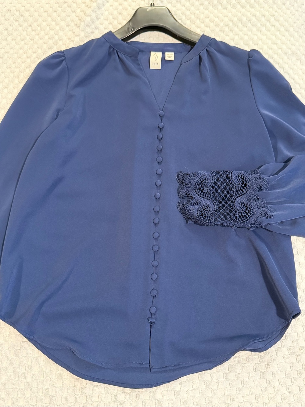Joie Royal Blue Long-Sleeve Blouse with Lace Cuffs